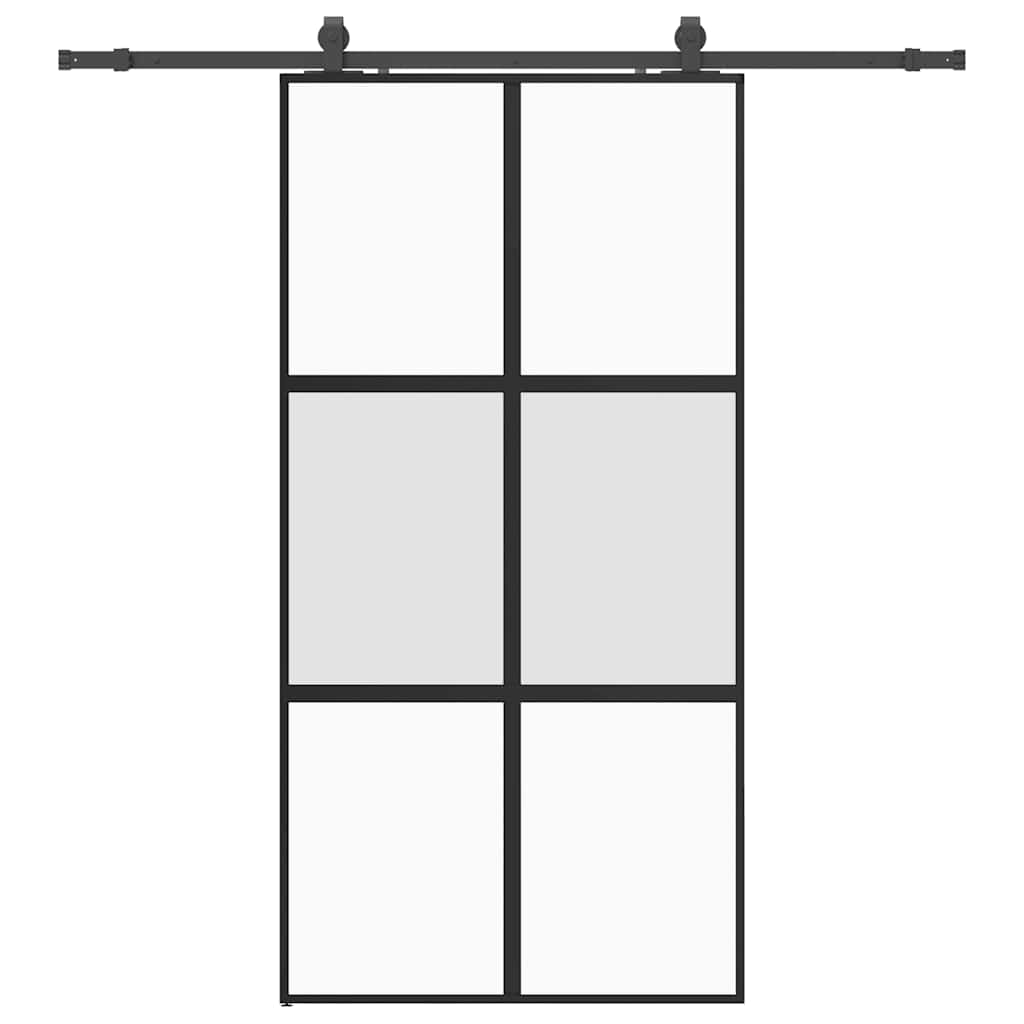 skydedør med hardwaresæt 102,5x205 cm hærdet glas sort