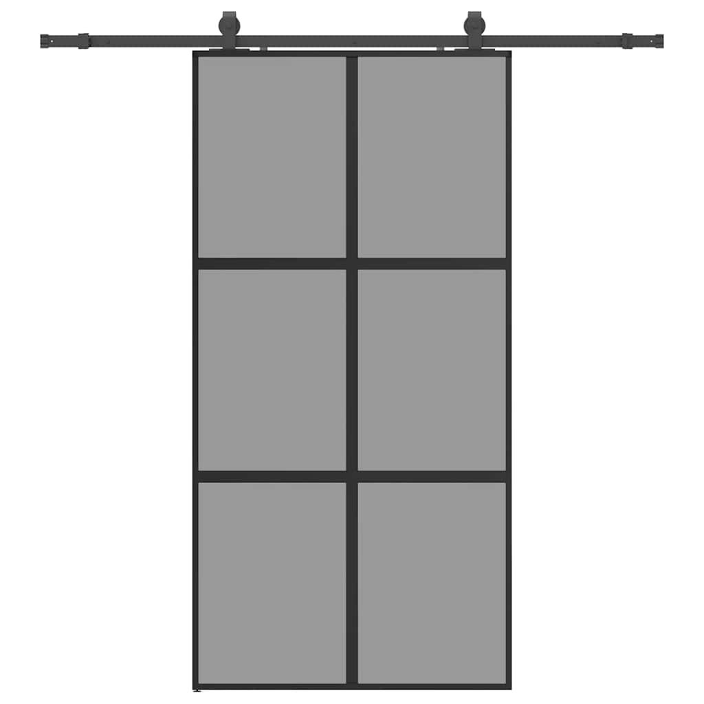 skydedør med hardwaresæt 102,5x205 cm hærdet glas sort