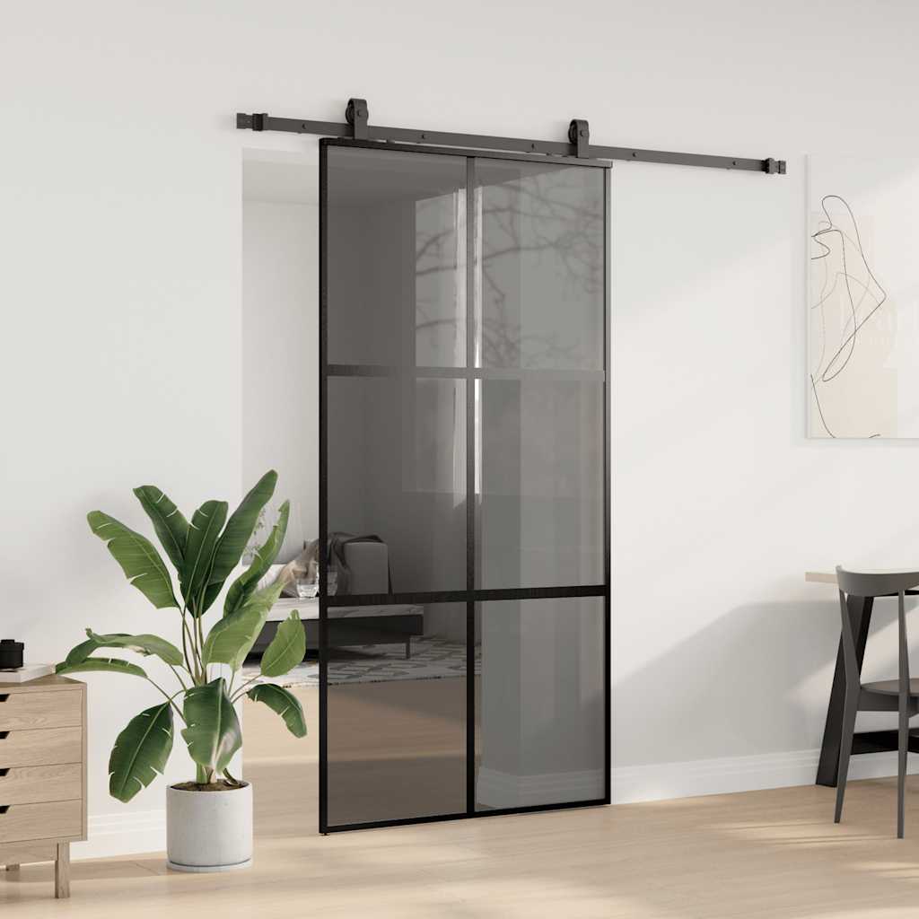 skydedør med hardwaresæt 102,5x205 cm hærdet glas sort
