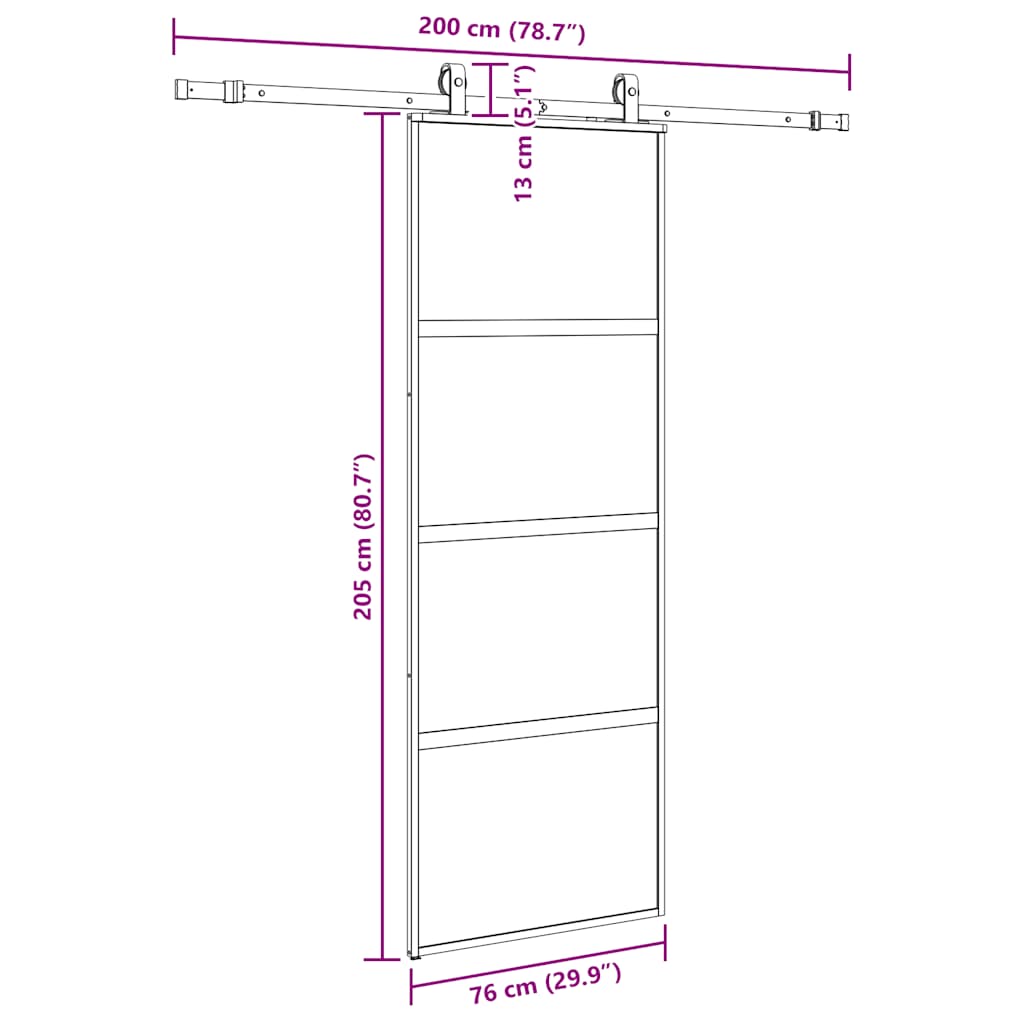 skydedør med hardwaresæt 76x205 cm hærdet glas sort
