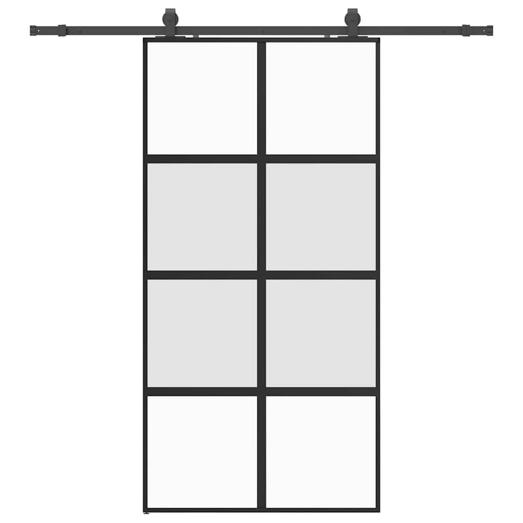 skydedør med hardwaresæt 102,5x205 cm hærdet glas sort