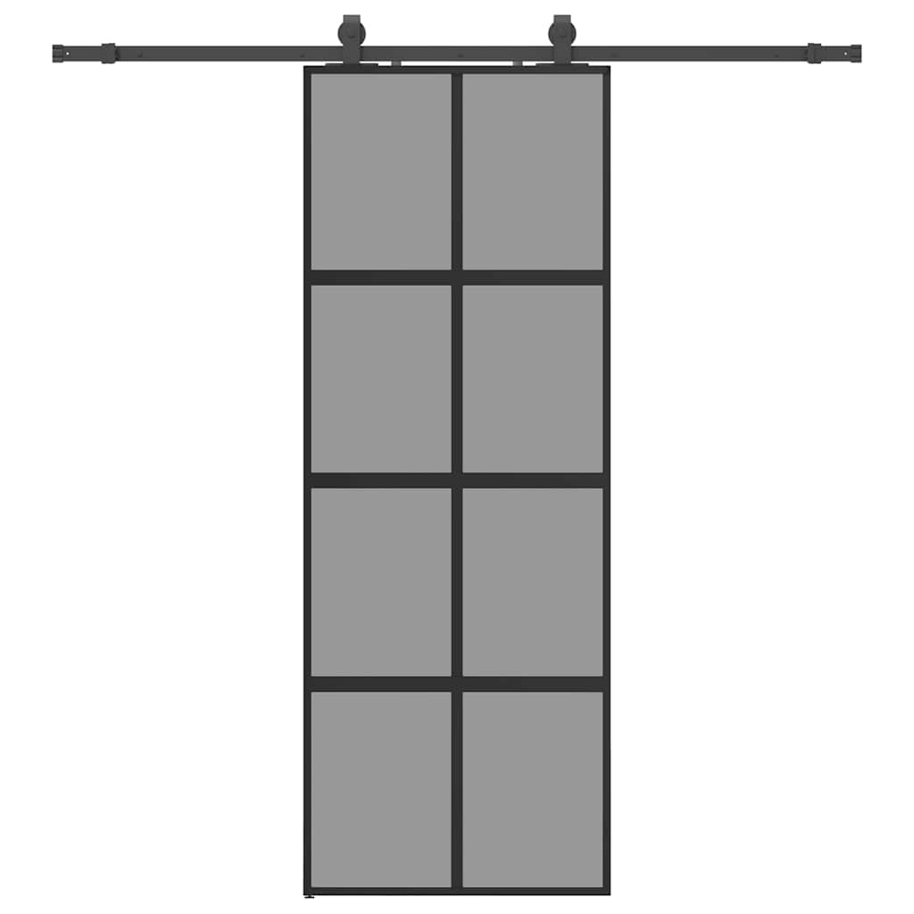 skydedør med hardwaresæt 76x205 cm hærdet glas sort