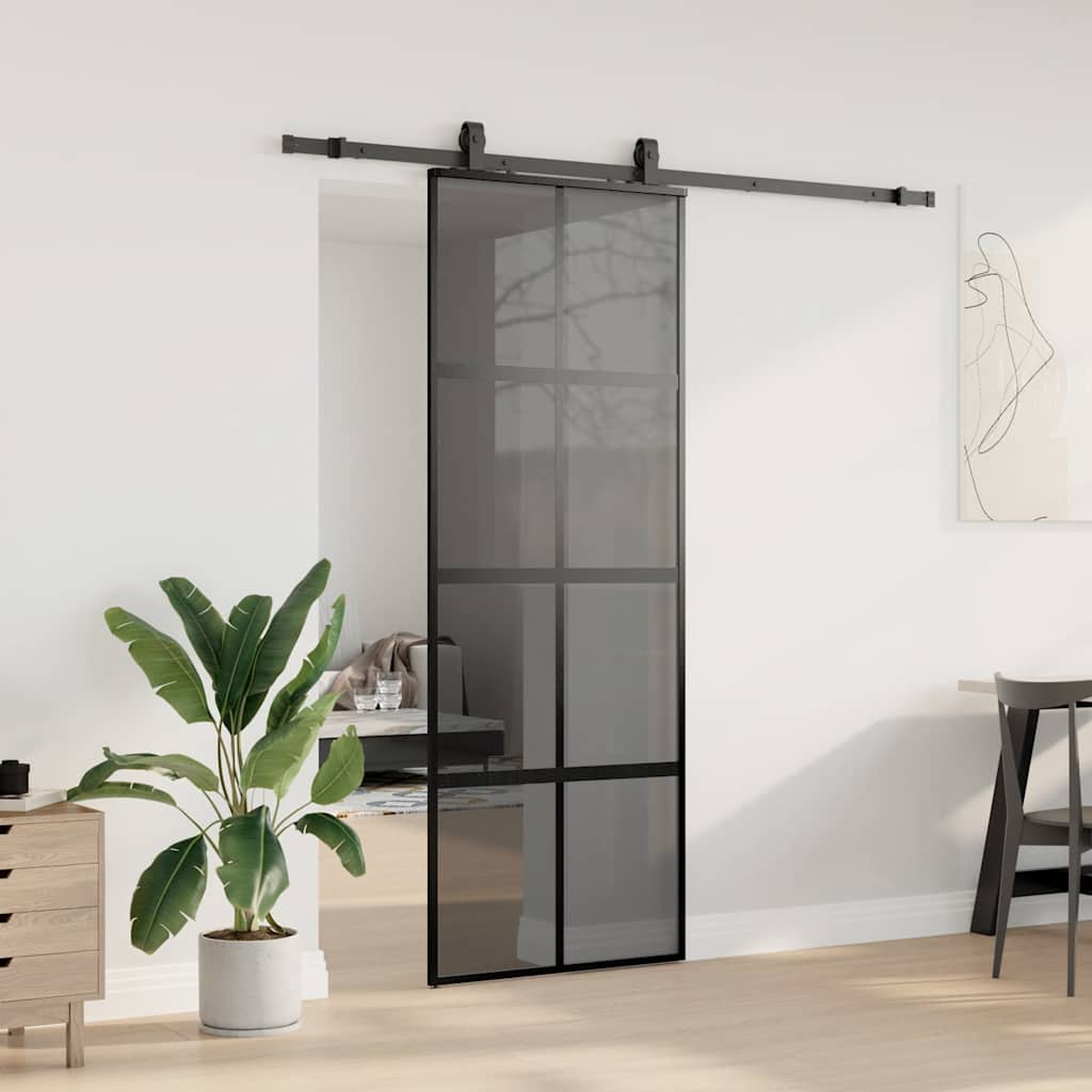 skydedør med hardwaresæt 76x205 cm hærdet glas sort