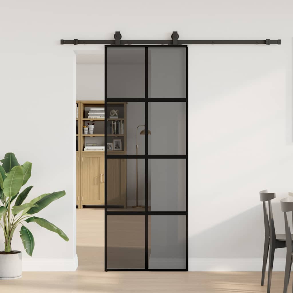 skydedør med hardwaresæt 76x205 cm hærdet glas sort