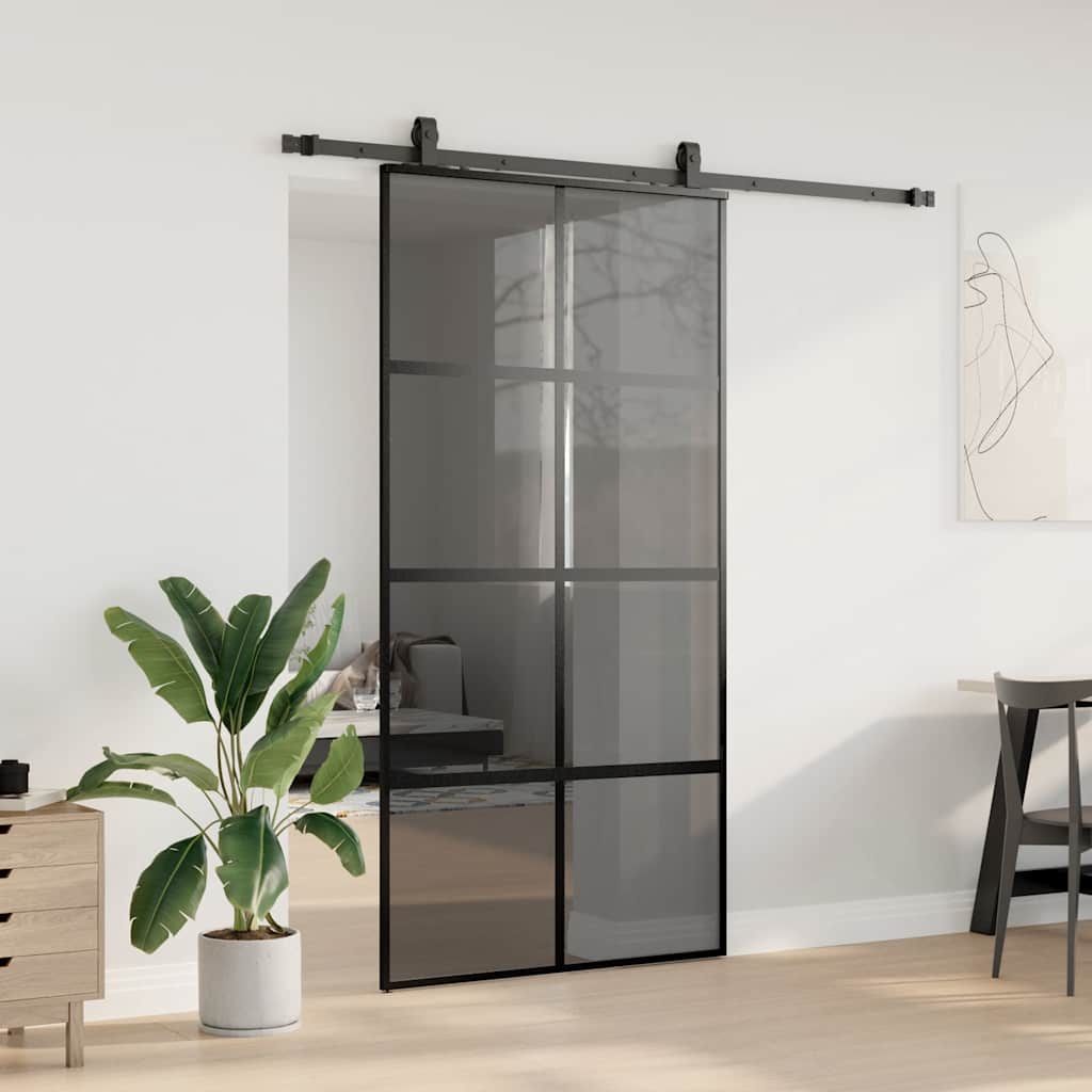 skydedør med hardwaresæt 102,5x205 cm hærdet glas sort
