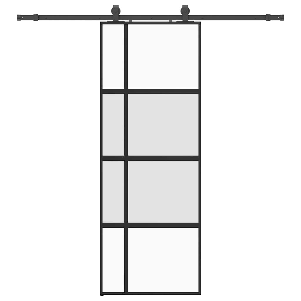 skydedør med hardwaresæt 76x205 cm hærdet glas sort
