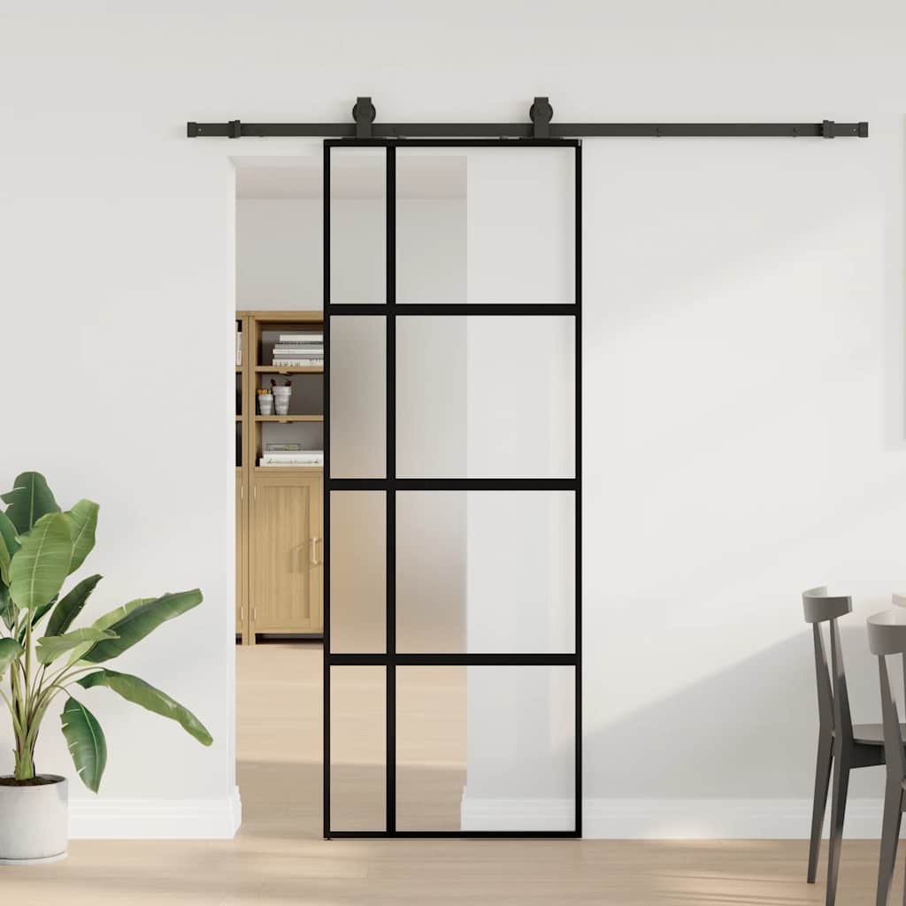 skydedør med hardwaresæt 76x205 cm hærdet glas sort