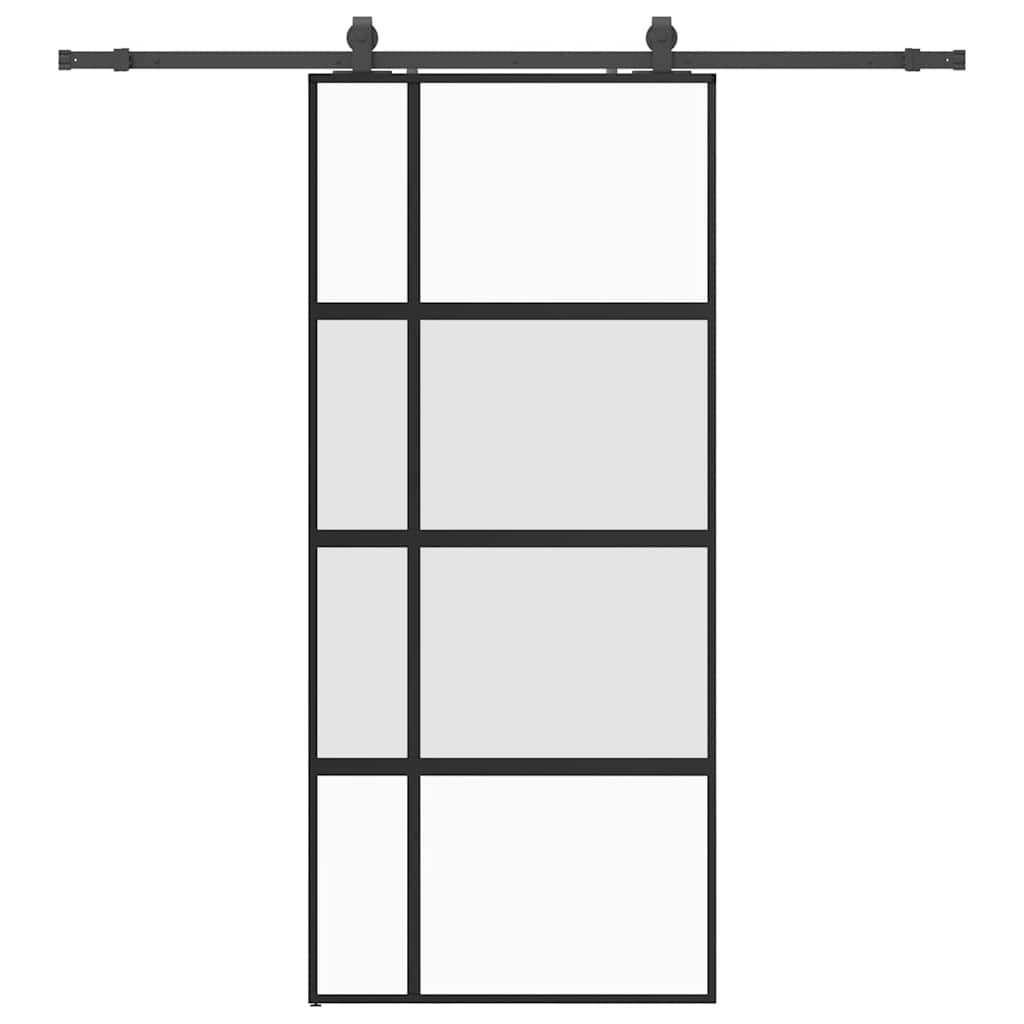 skydedør med hardwaresæt 90x205 cm hærdet glas sort