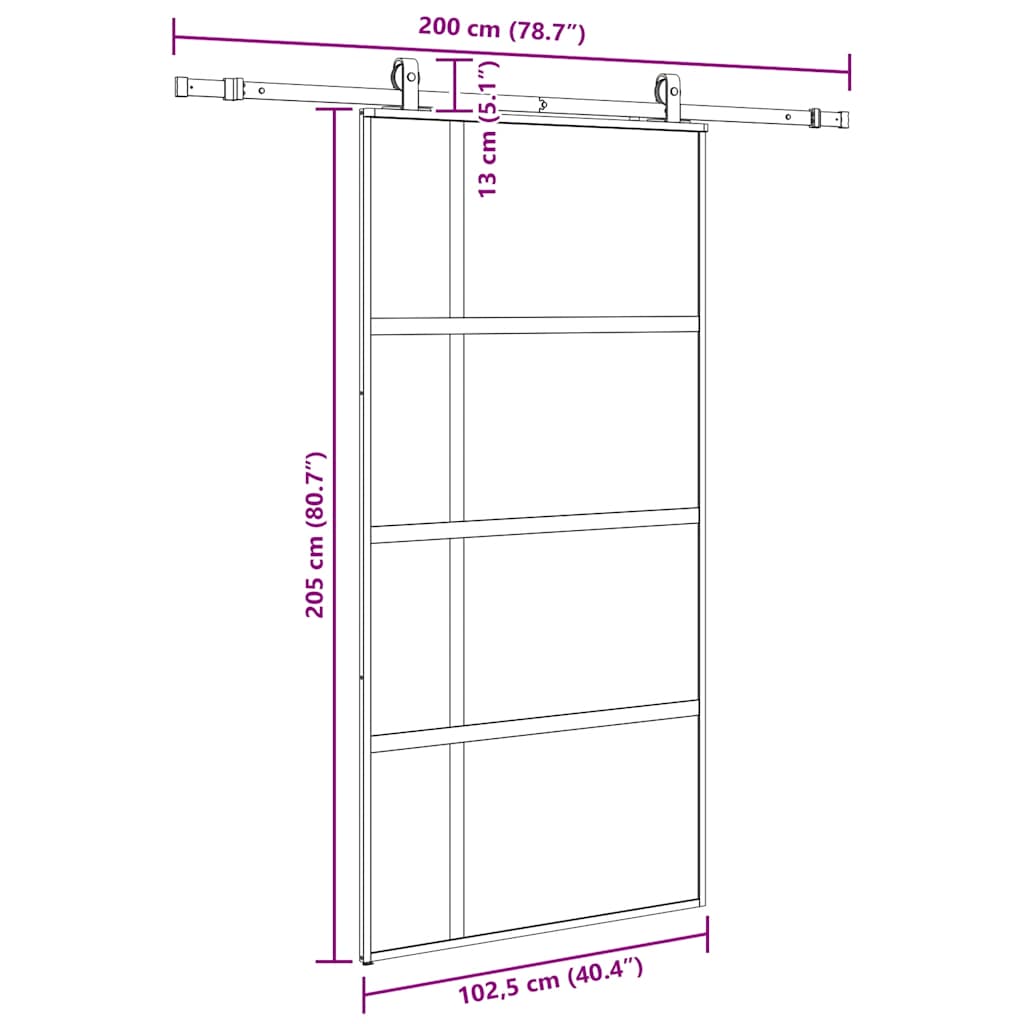 skydedør med hardwaresæt 102,5x205 cm hærdet glas sort