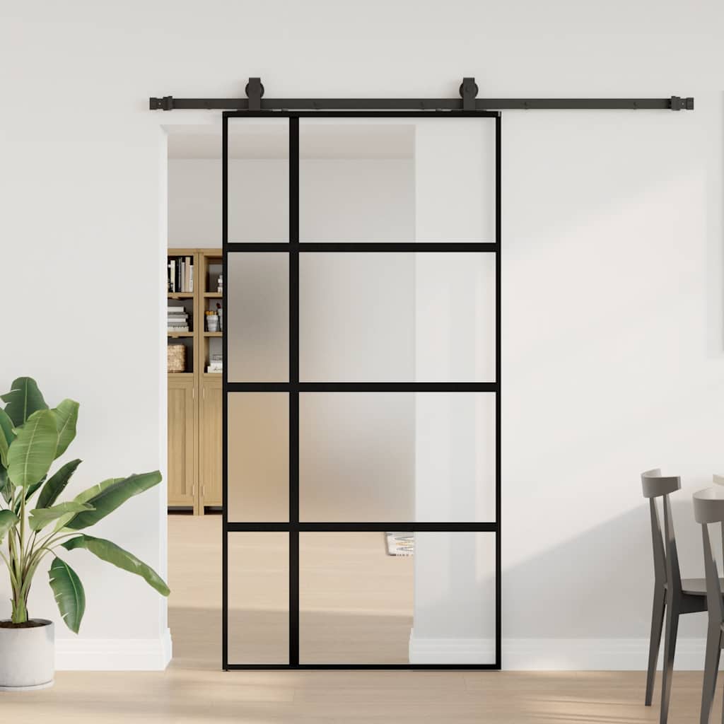 skydedør med hardwaresæt 102,5x205 cm hærdet glas sort