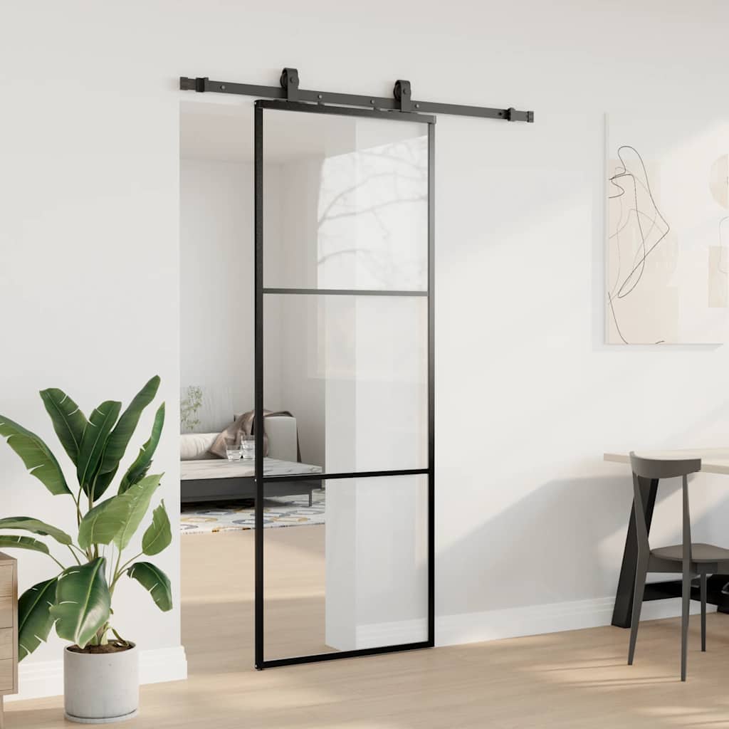 skydedør med hardwaresæt 76x205 cm ESG glas sort