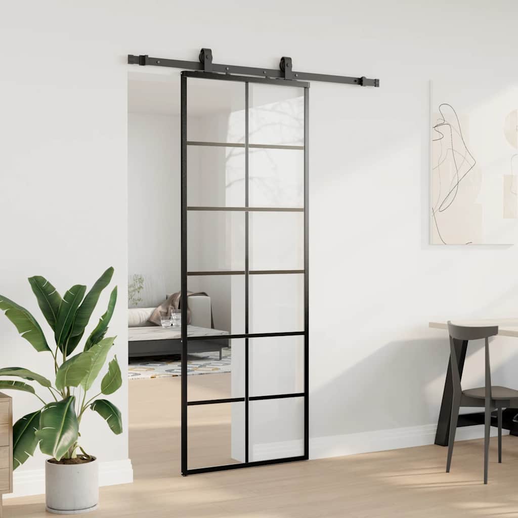 skydedør med hardwaresæt 76x205 cm ESG glas sort