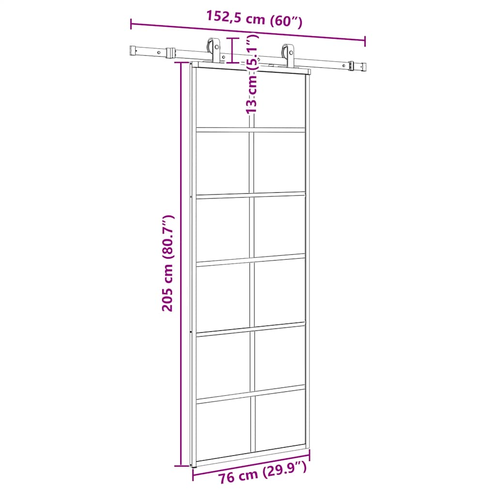 skydedør med hardwaresæt 76x205 cm ESG glas sort