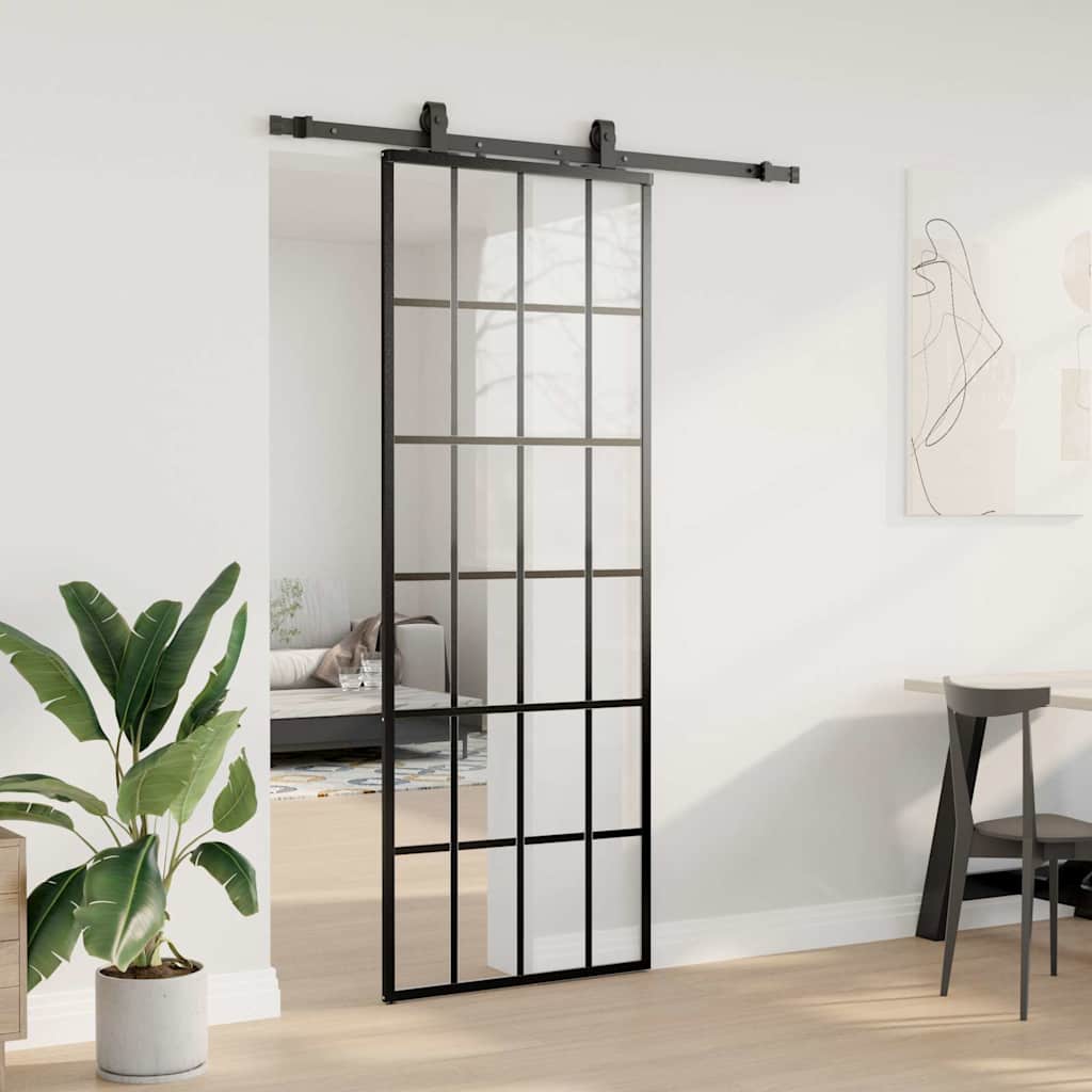 skydedør med hardwaresæt 76x205 cm ESG glas sort