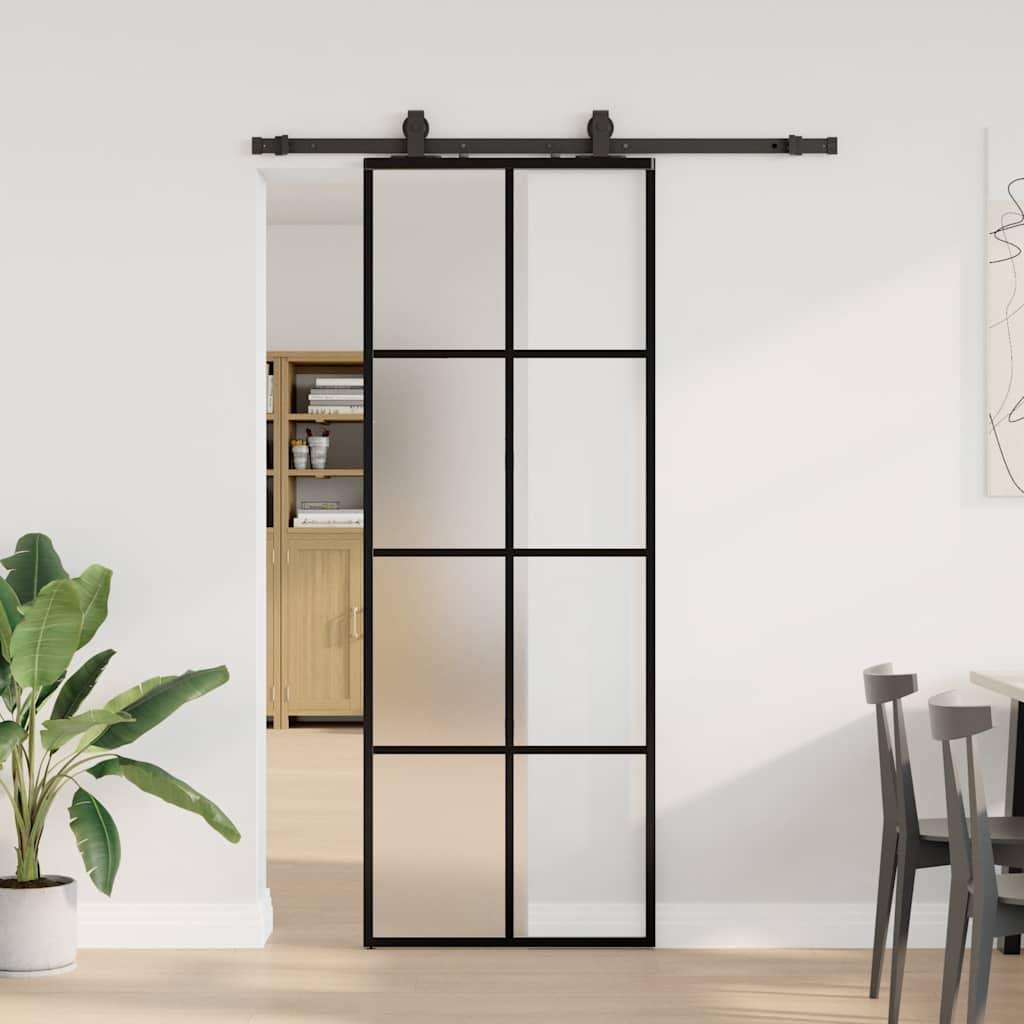 skydedør med hardwaresæt 76x205 cm ESG glas sort
