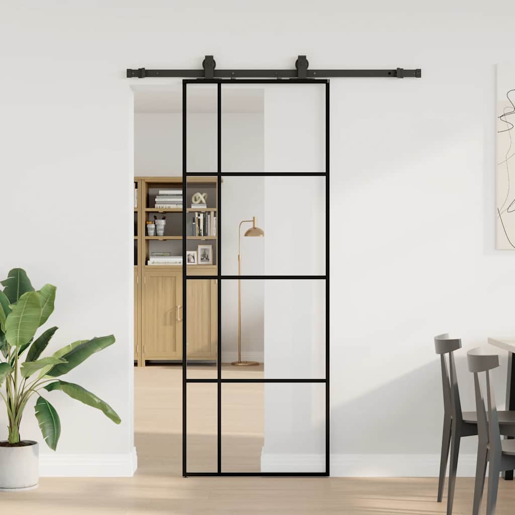 skydedør med hardwaresæt 76x205 cm ESG glas sort