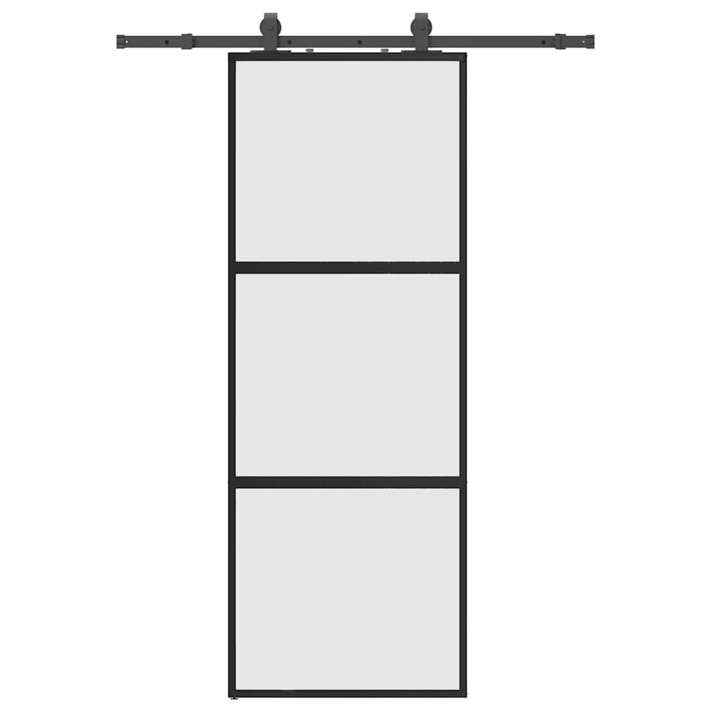 skydedør med hardwaresæt 76x205 cm hærdet glas sort