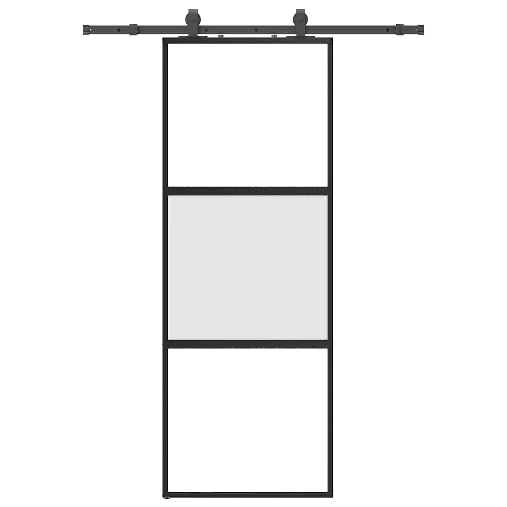 skydedør med hardwaresæt 76x205 cm hærdet glas sort