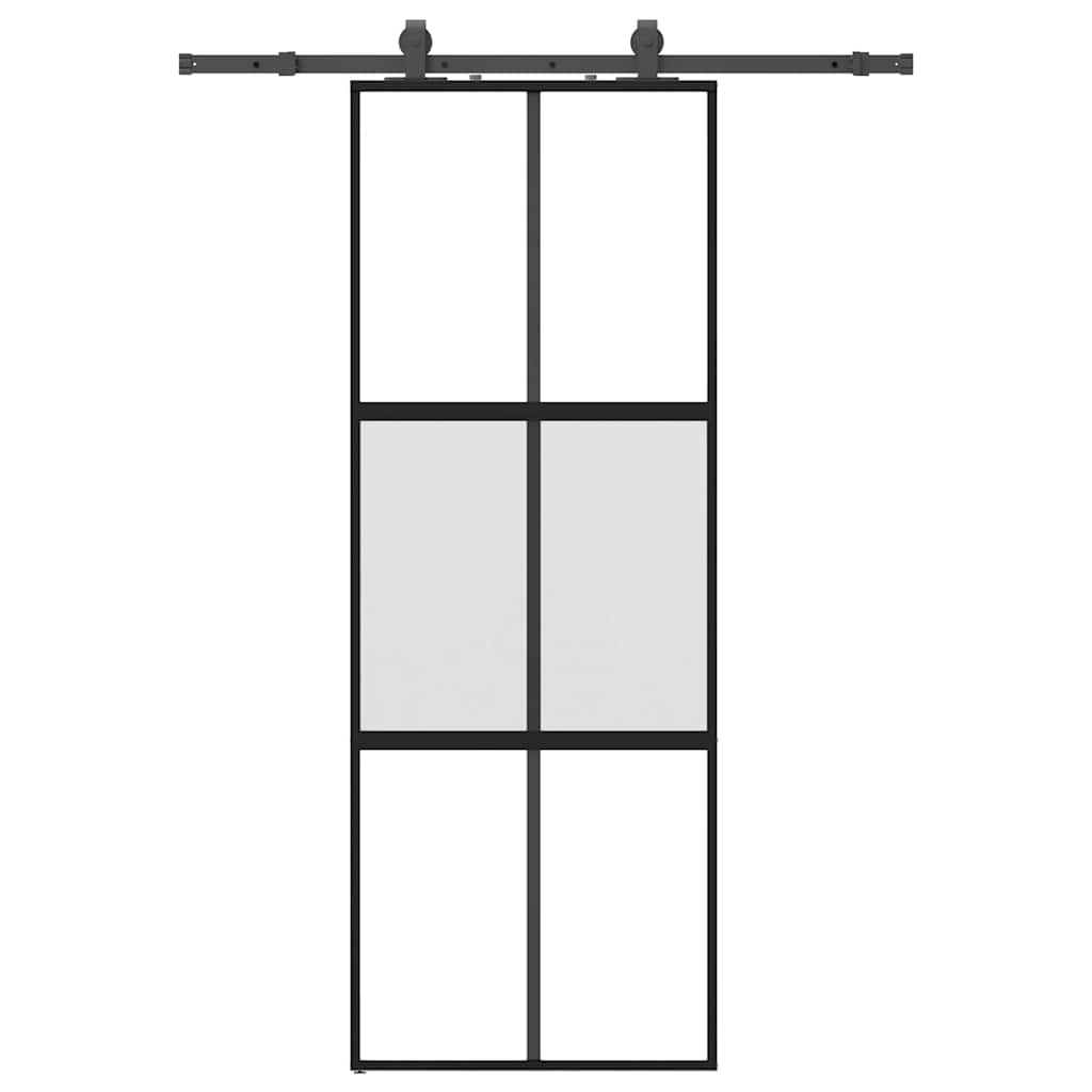 skydedør med hardwaresæt 76x205 cm hærdet glas sort