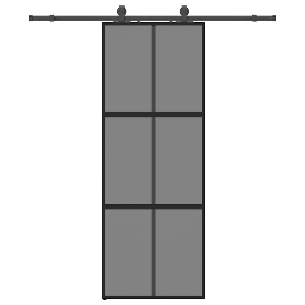 skydedør med hardwaresæt 76x205 cm hærdet glas sort