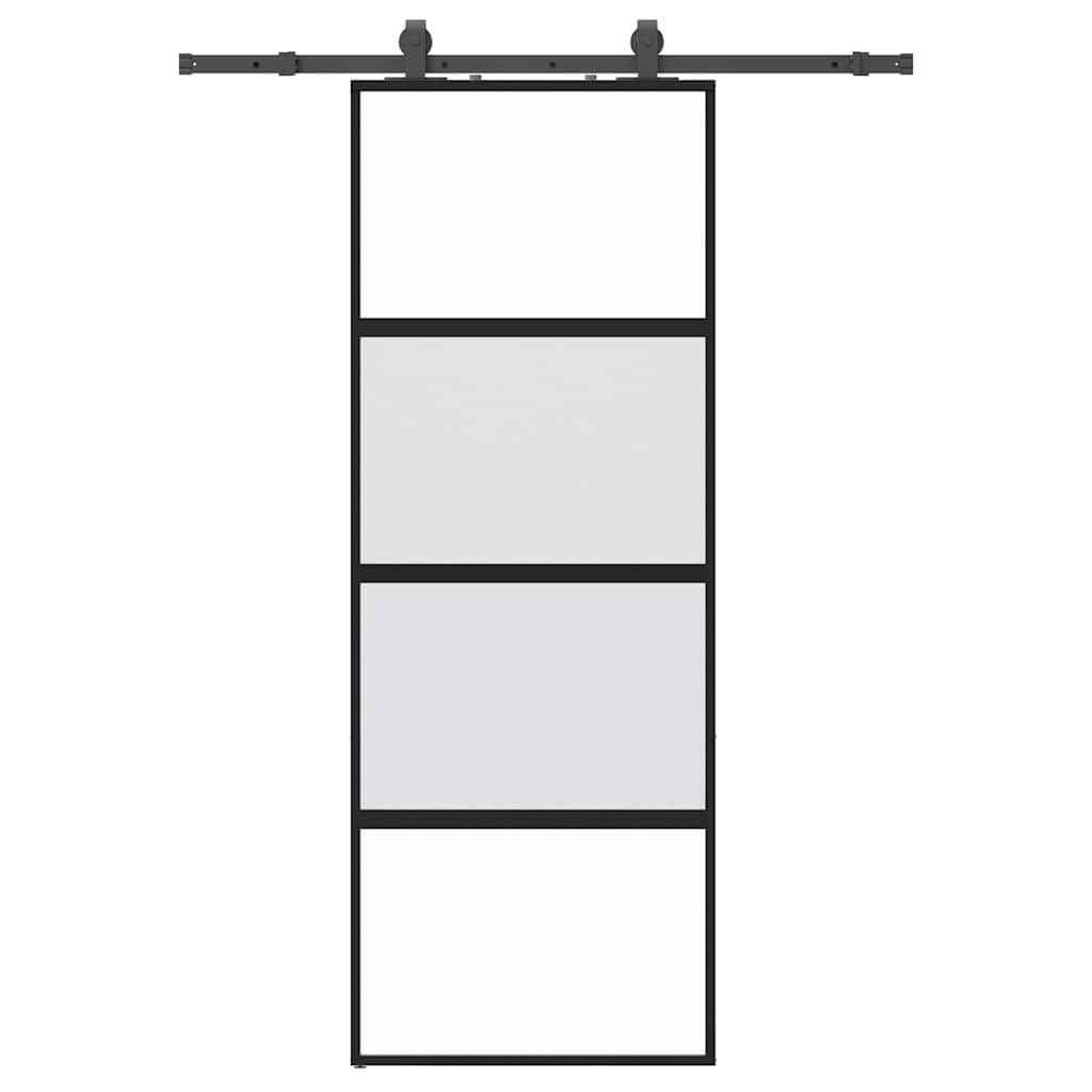 skydedør med hardwaresæt 76x205 cm hærdet glas sort