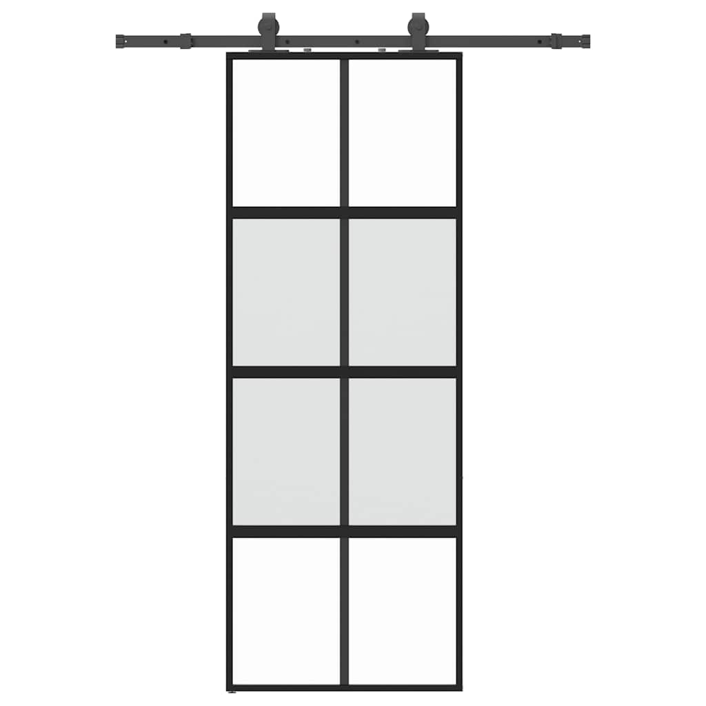 skydedør med hardwaresæt 76x205 cm hærdet glas sort