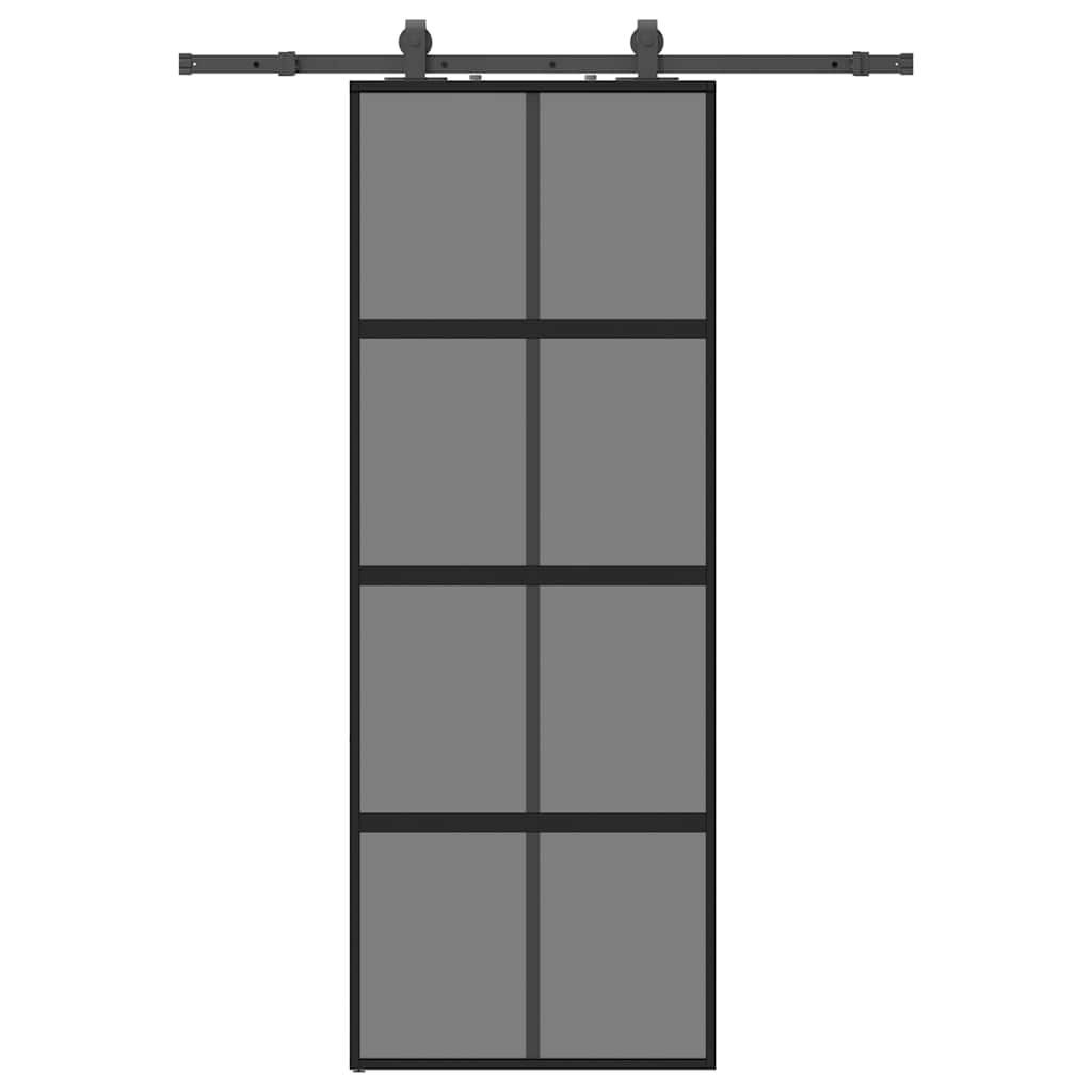 skydedør med hardwaresæt 76x205 cm hærdet glas sort