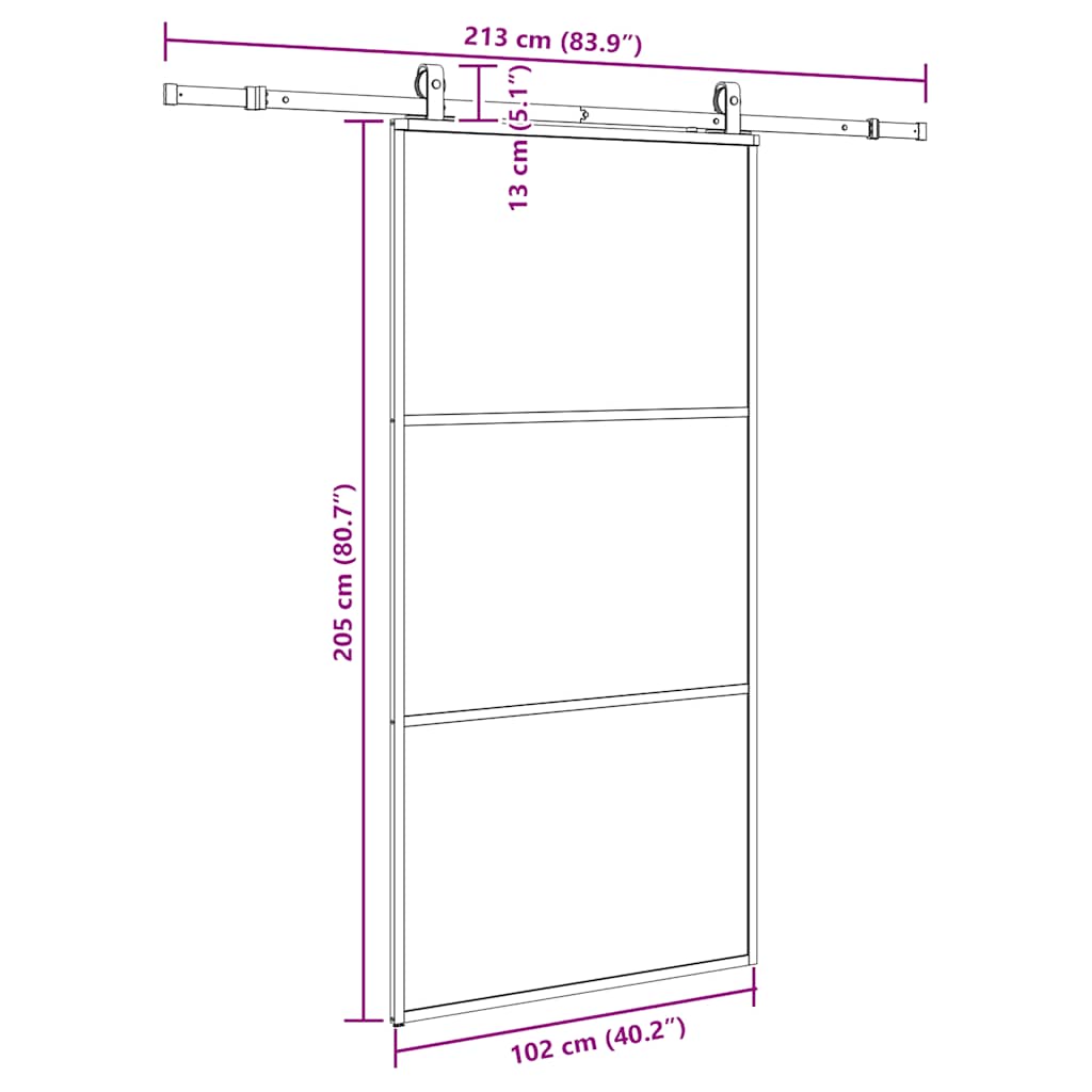 skydedør med hardwaresæt 102x205 cm ESG glas sort