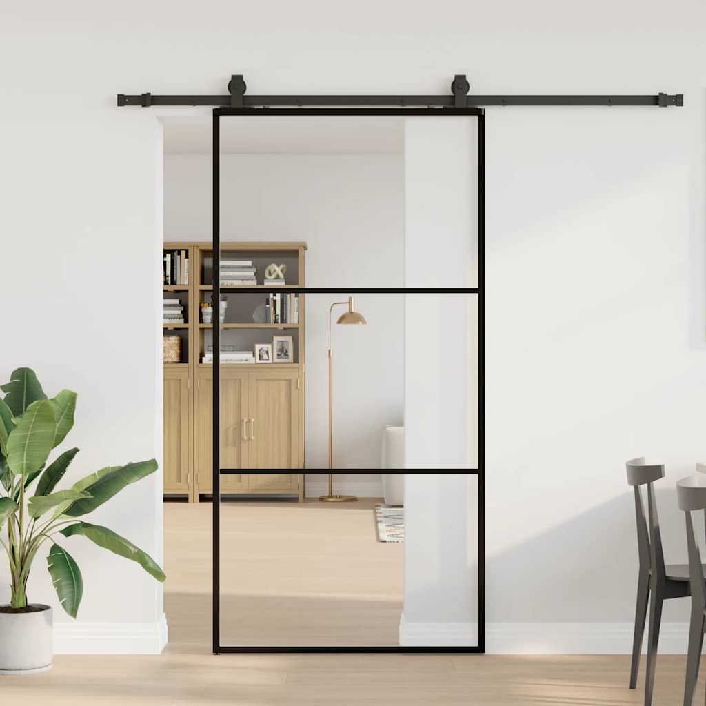 skydedør med hardwaresæt 102x205 cm ESG glas sort