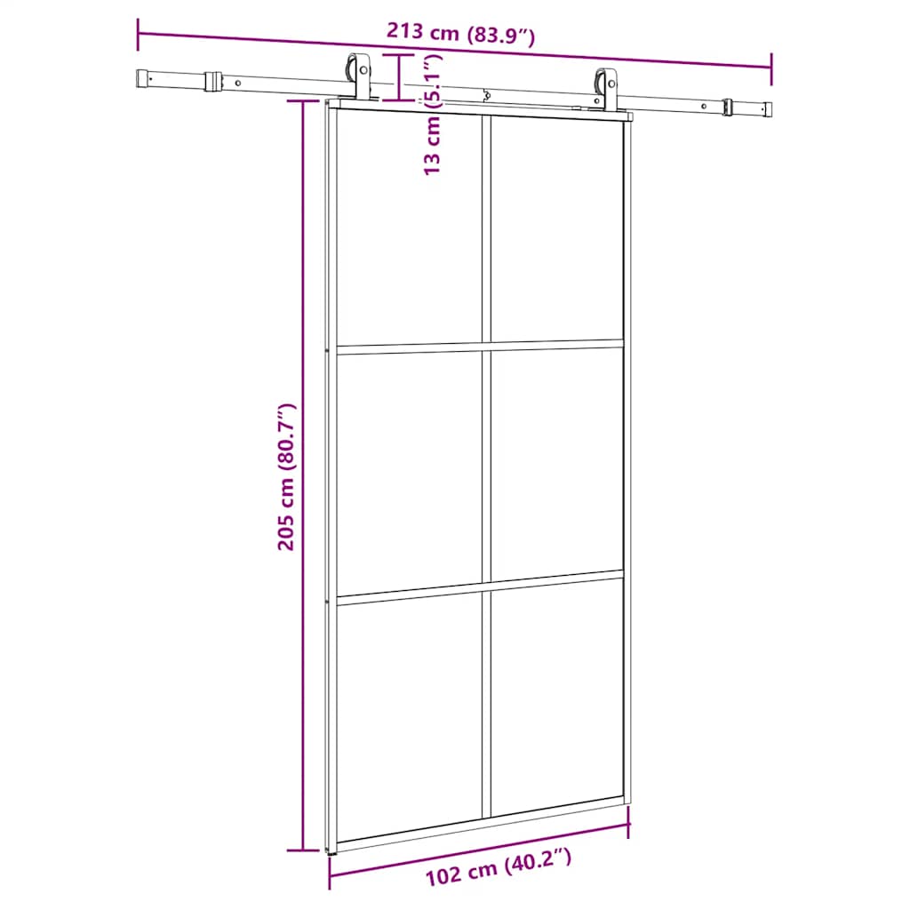skydedør med hardwaresæt 102x205 cm ESG glas sort