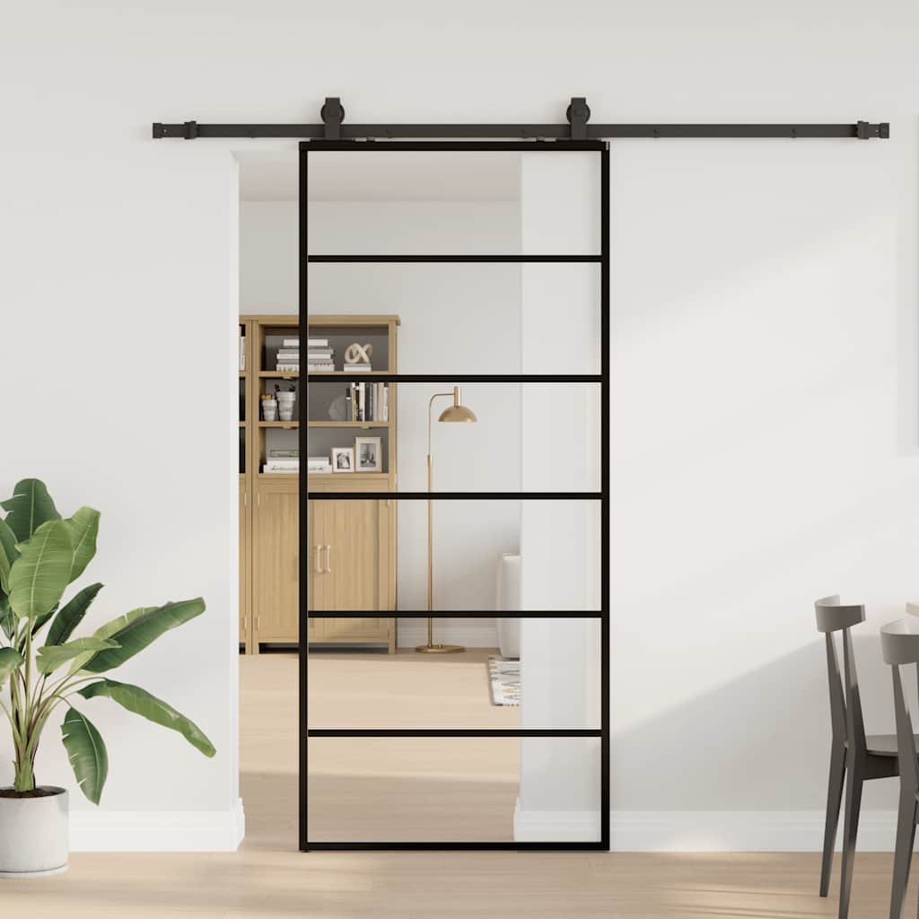 skydedør med hardwaresæt 90x205 cm ESG glas sort