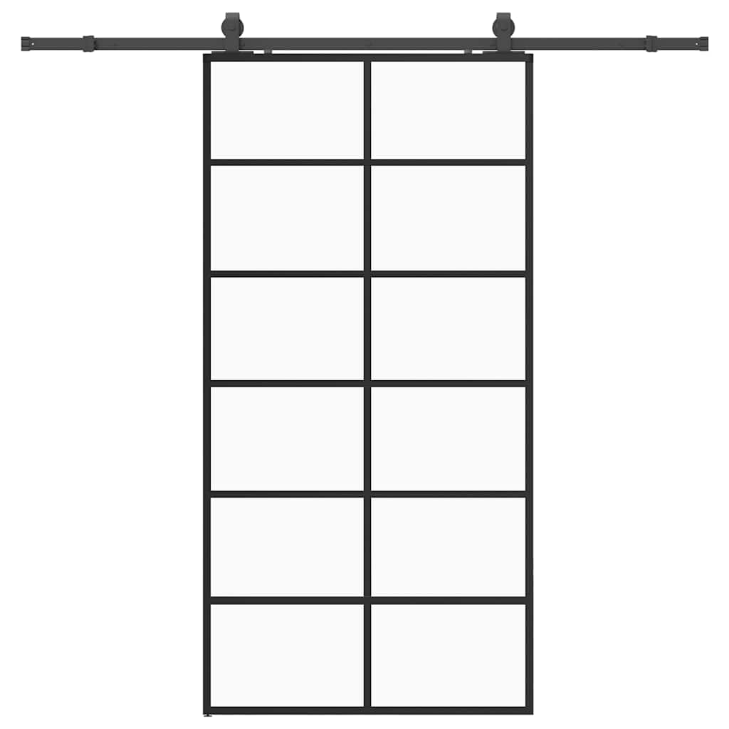 skydedør med hardwaresæt 90x205 cm ESG glas sort