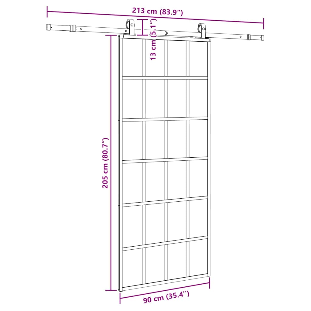 skydedør med hardwaresæt 90x205 cm ESG glas sort