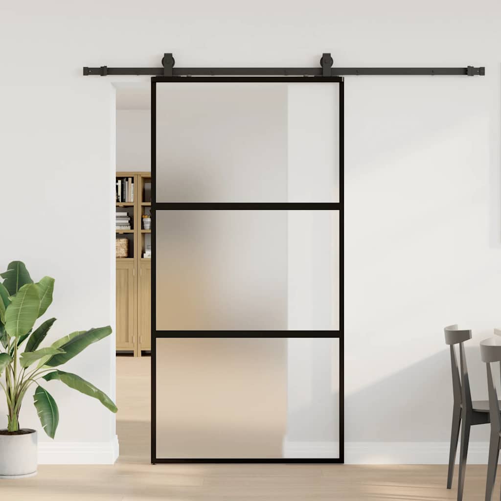 skydedør med hardwaresæt 102,5x205 cm hærdet glas sort