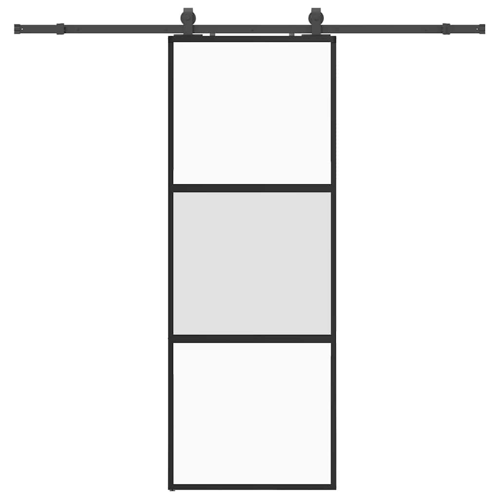 skydedør med hardwaresæt 76x205 cm hærdet glas sort