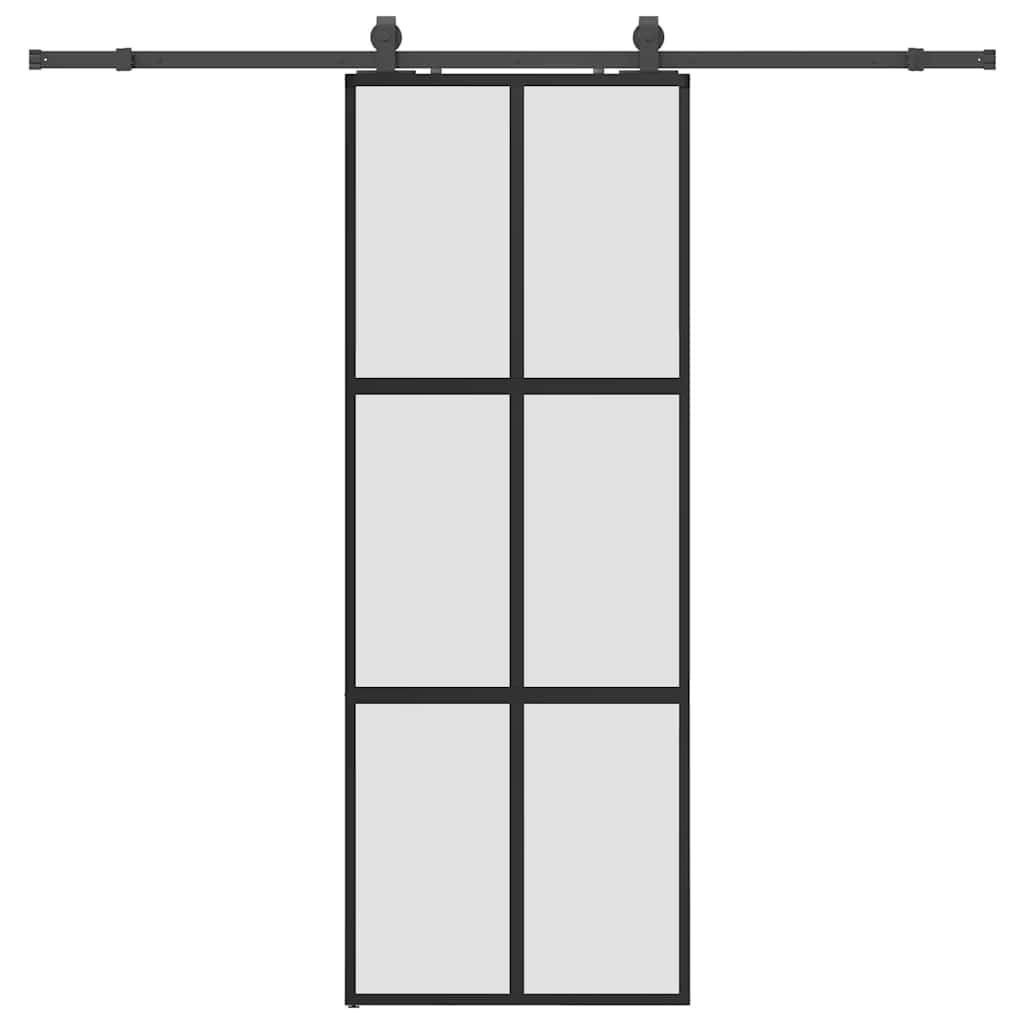 skydedør med hardwaresæt 76x205 cm hærdet glas sort