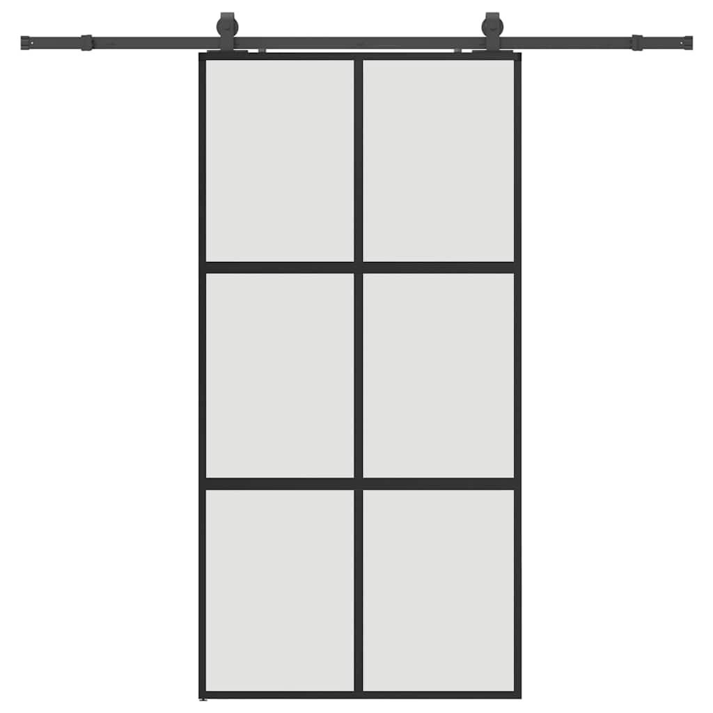 skydedør med hardwaresæt 102,5x205 cm hærdet glas sort
