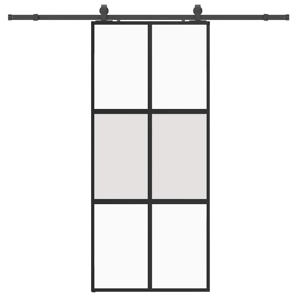 skydedør med hardwaresæt 90x205 cm hærdet glas sort