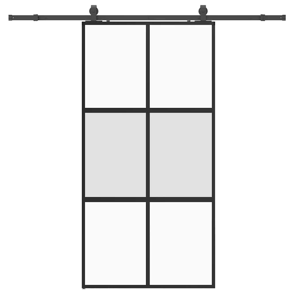 skydedør med hardwaresæt 102,5x205 cm hærdet glas sort
