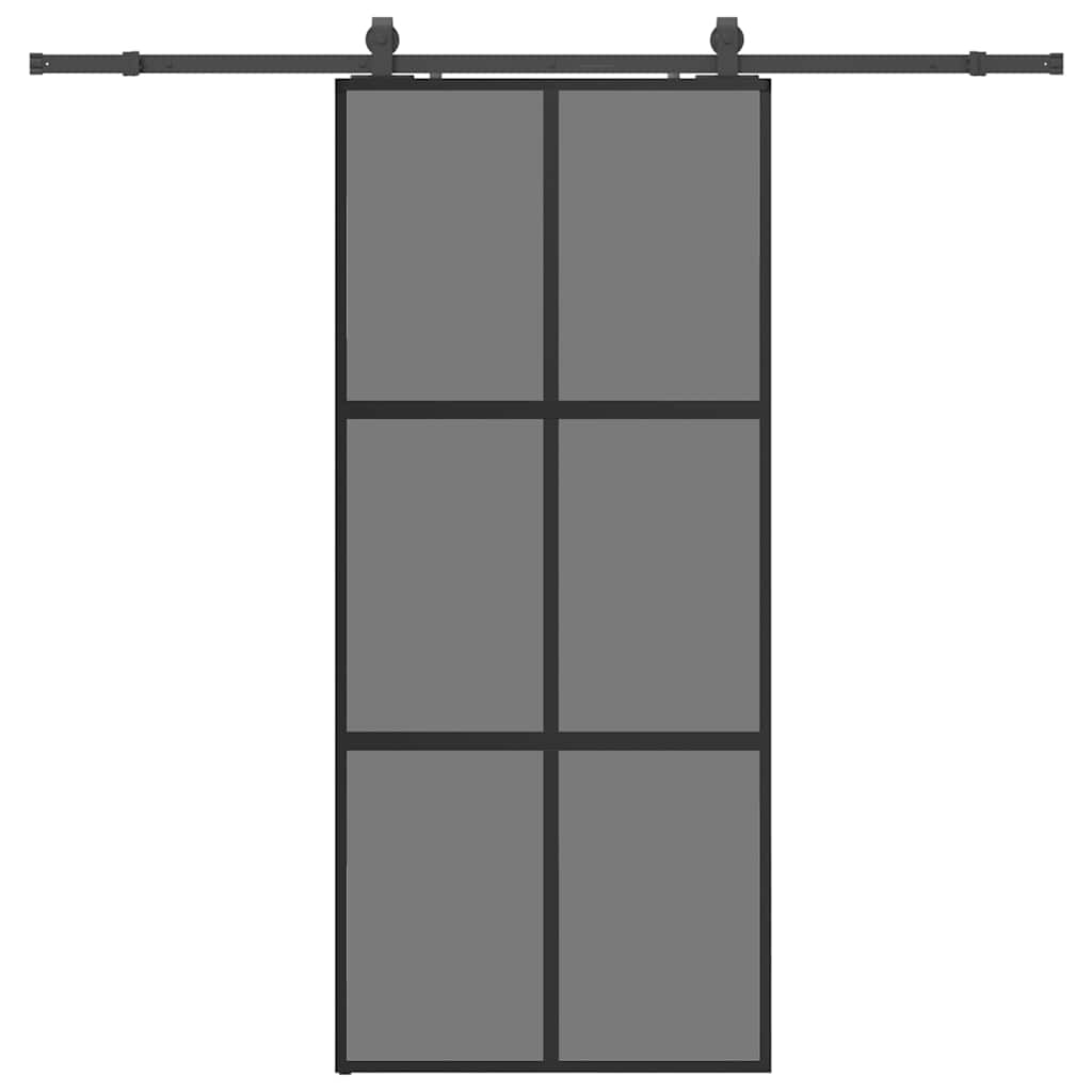 skydedør med hardwaresæt 90x205 cm hærdet glas sort