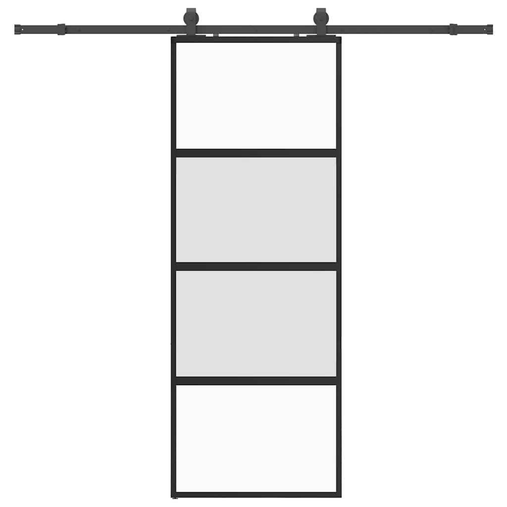 skydedør med hardwaresæt 76x205 cm hærdet glas sort