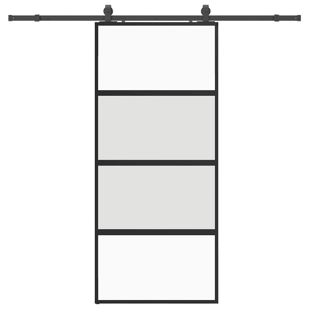 skydedør med hardwaresæt 90x205 cm hærdet glas sort