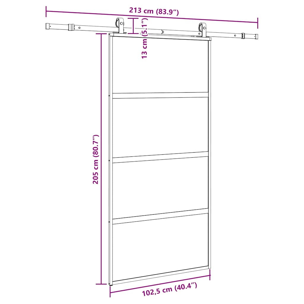 skydedør med hardwaresæt 102,5x205 cm hærdet glas sort