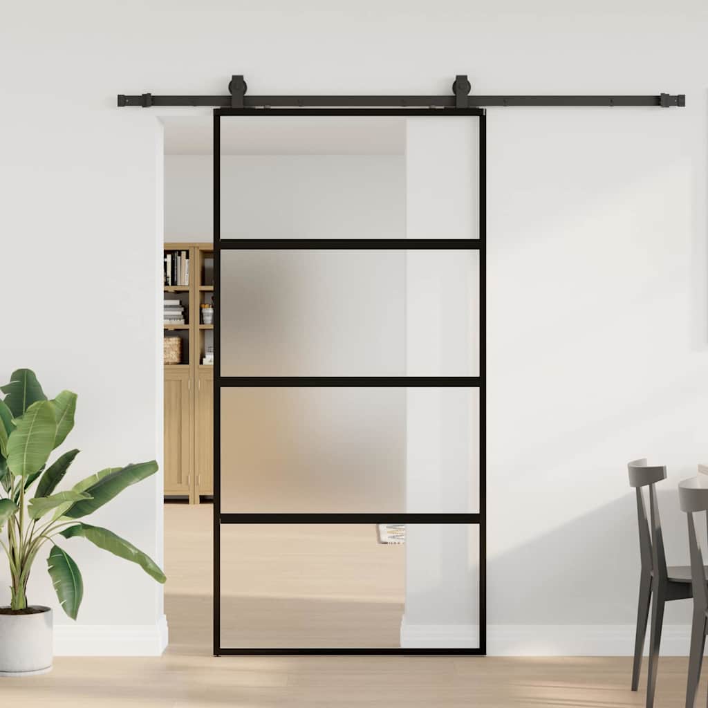 skydedør med hardwaresæt 102,5x205 cm hærdet glas sort