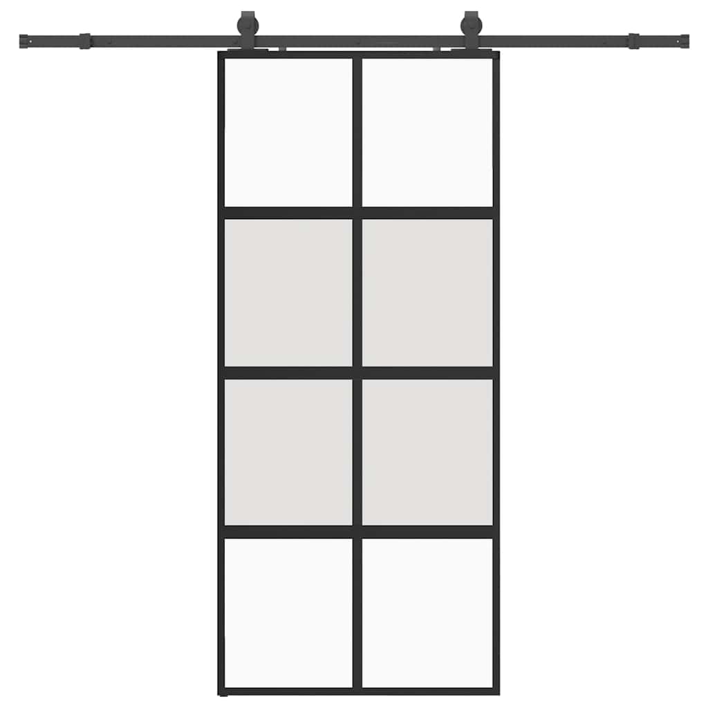 skydedør med hardwaresæt 90x205 cm hærdet glas sort