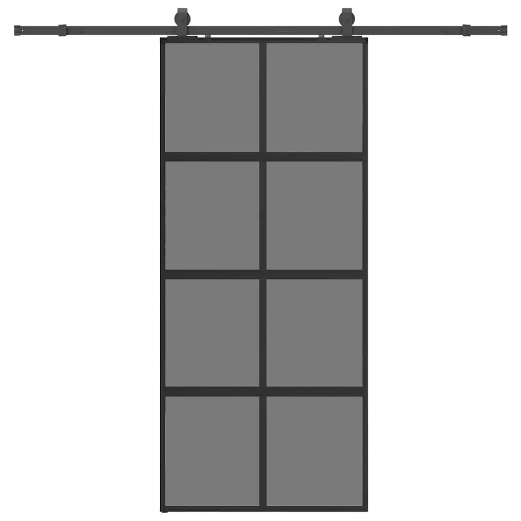 skydedør med hardwaresæt 90x205 cm hærdet glas sort