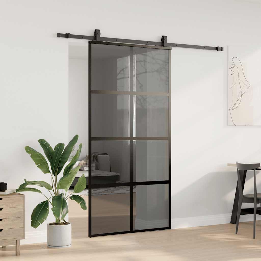 skydedør med hardwaresæt 102,5x205 cm hærdet glas sort