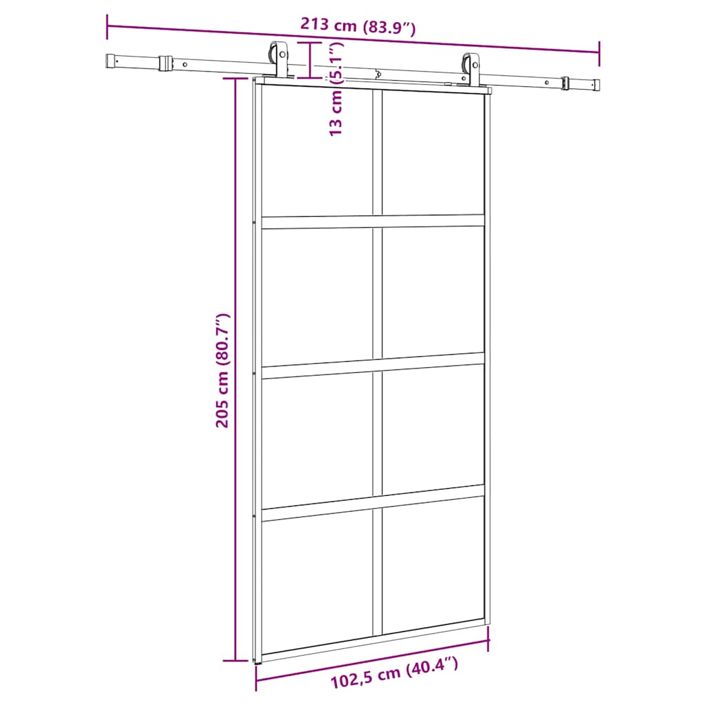 skydedør med hardwaresæt 102,5x205 cm hærdet glas sort