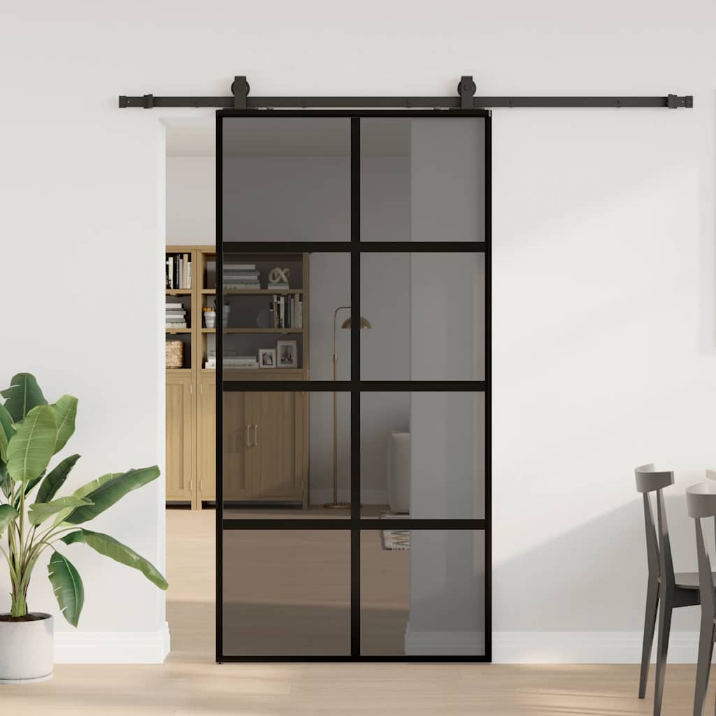 skydedør med hardwaresæt 102,5x205 cm hærdet glas sort