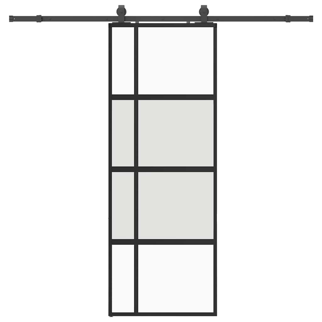 skydedør med hardwaresæt 76x205 cm hærdet glas sort